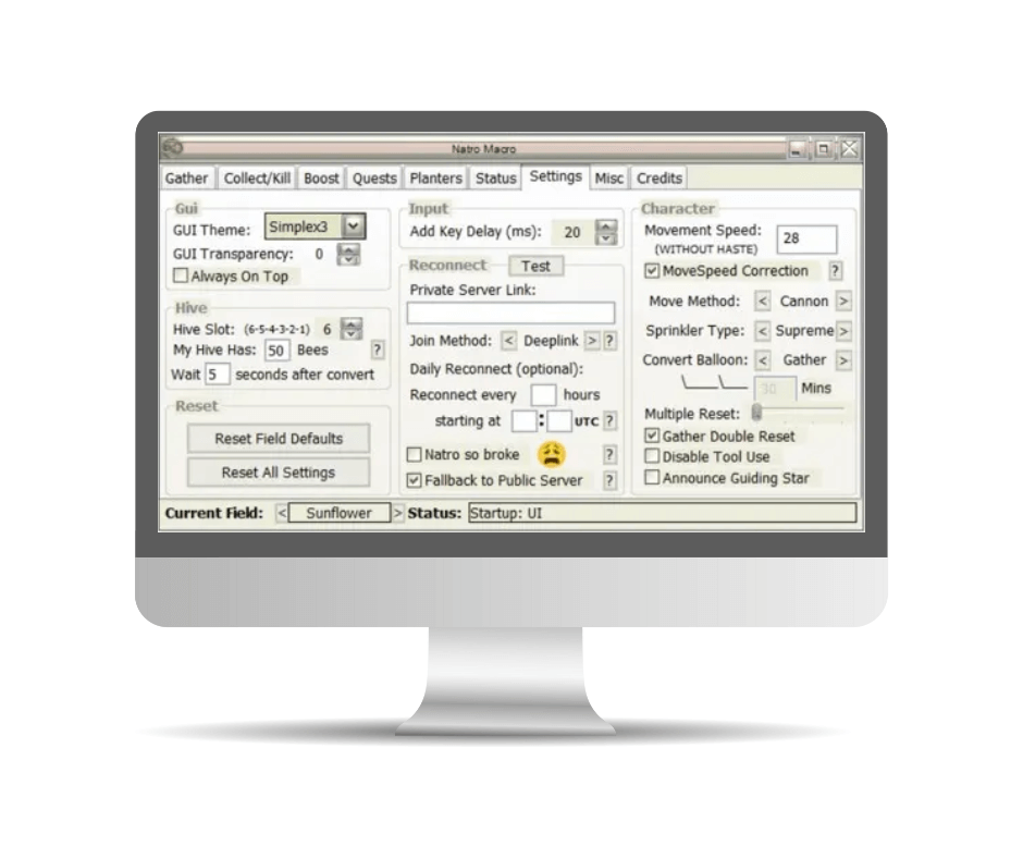 Natro Macro Settings Interface